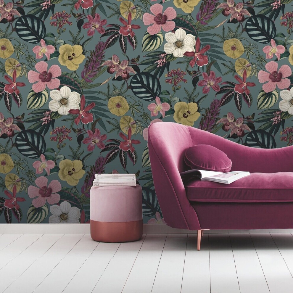 Rasch Priya Floral Petrol Wallpaper - image 3