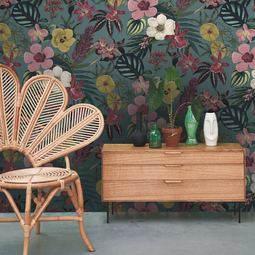 Rasch Priya Floral Petrol Wallpaper - image 4