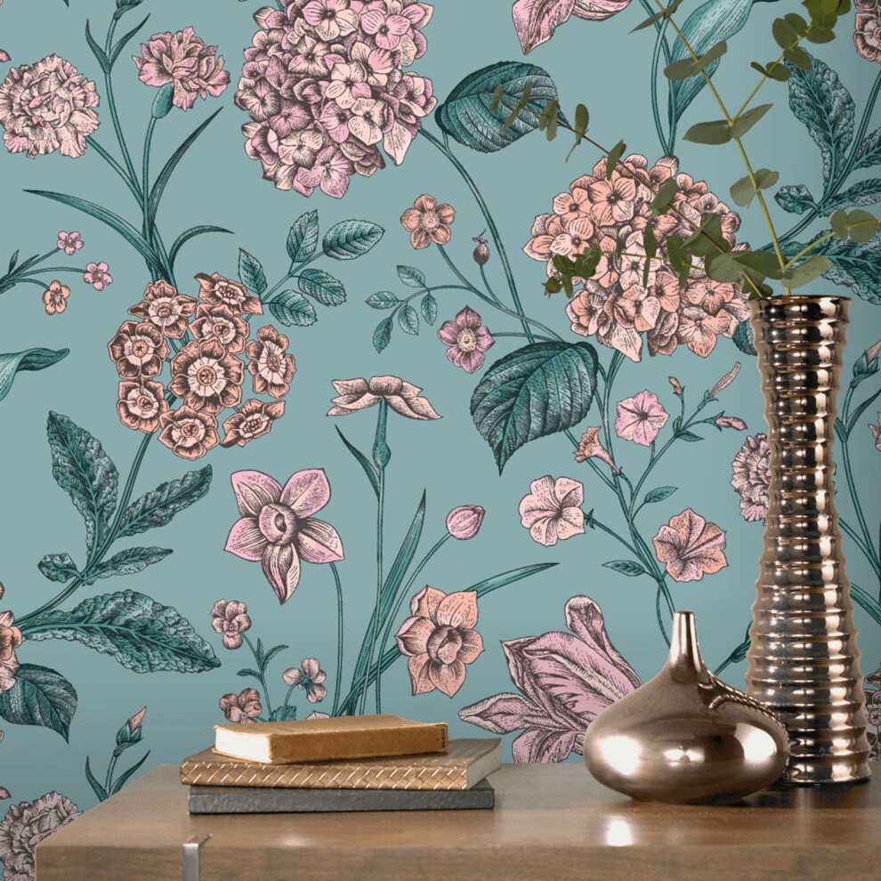 Rasch Teal Amelie Hydrangea Wallpaper - image 2