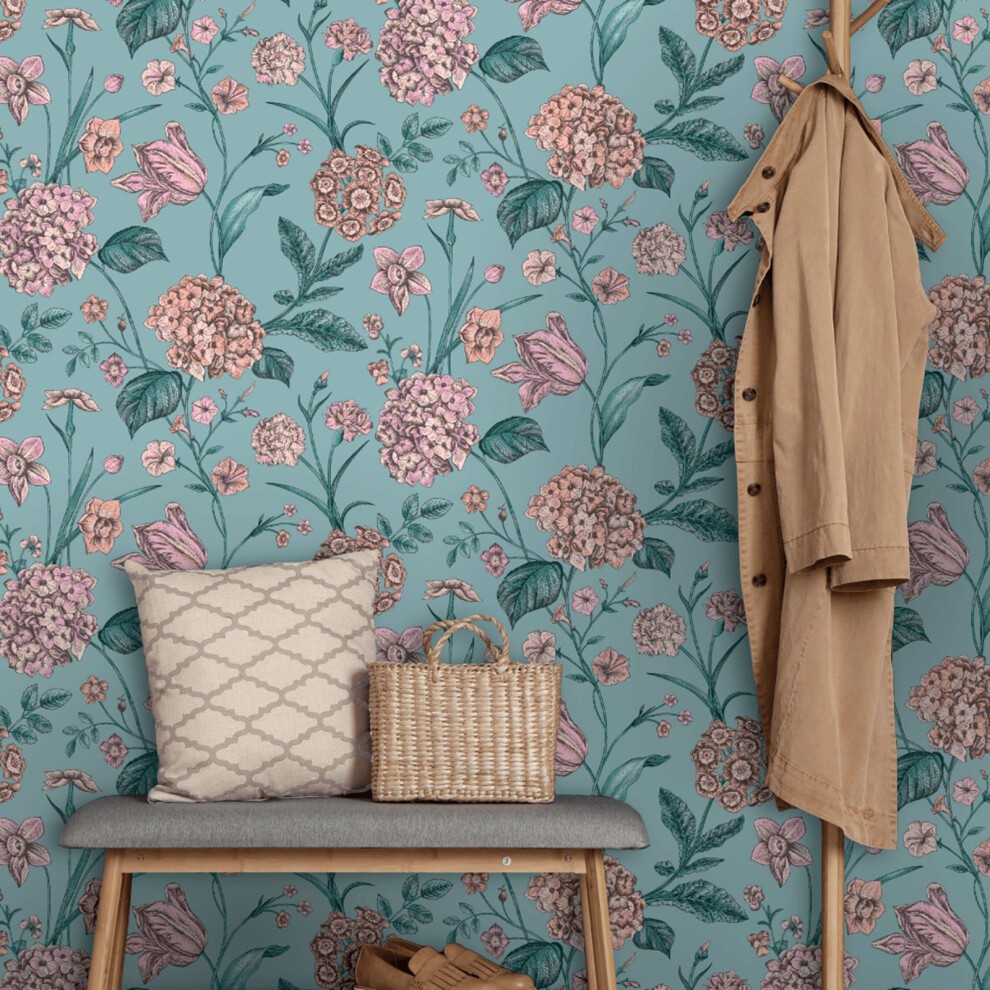 Rasch Teal Amelie Hydrangea Wallpaper - image 3