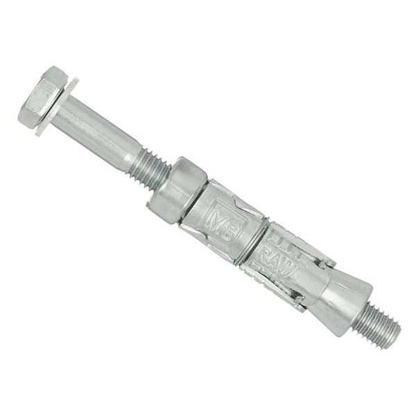 Silver metal Rawlplug M10/50L Rawlbolt with a hex nut, featuring a threaded shaft and a distinctive design, packaged in a quantity of five.