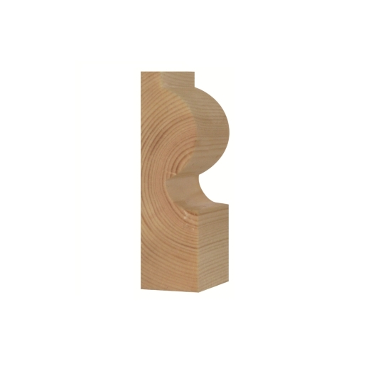 Redwood Torus architrave in a natural wood finish, featuring a curved profile, dimensions 25 x 75 x 2100mm, with a finished size of 20.5 x 69mm, showcasing fine grain detail.