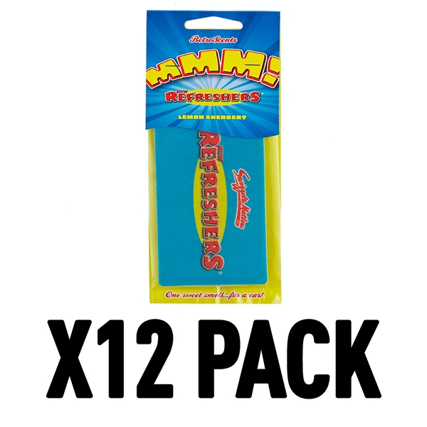 Bright yellow air freshener pack featuring "Swizzels Lemon" branding in bold red and blue, with a vibrant design and "X12 Pack" text prominently displayed below.