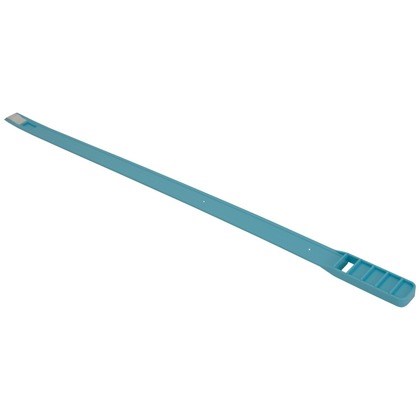 Long, slender turquoise cleaning tool with a flat end for reaching and cleaning glass surfaces, featuring a textured grip area for better handling.