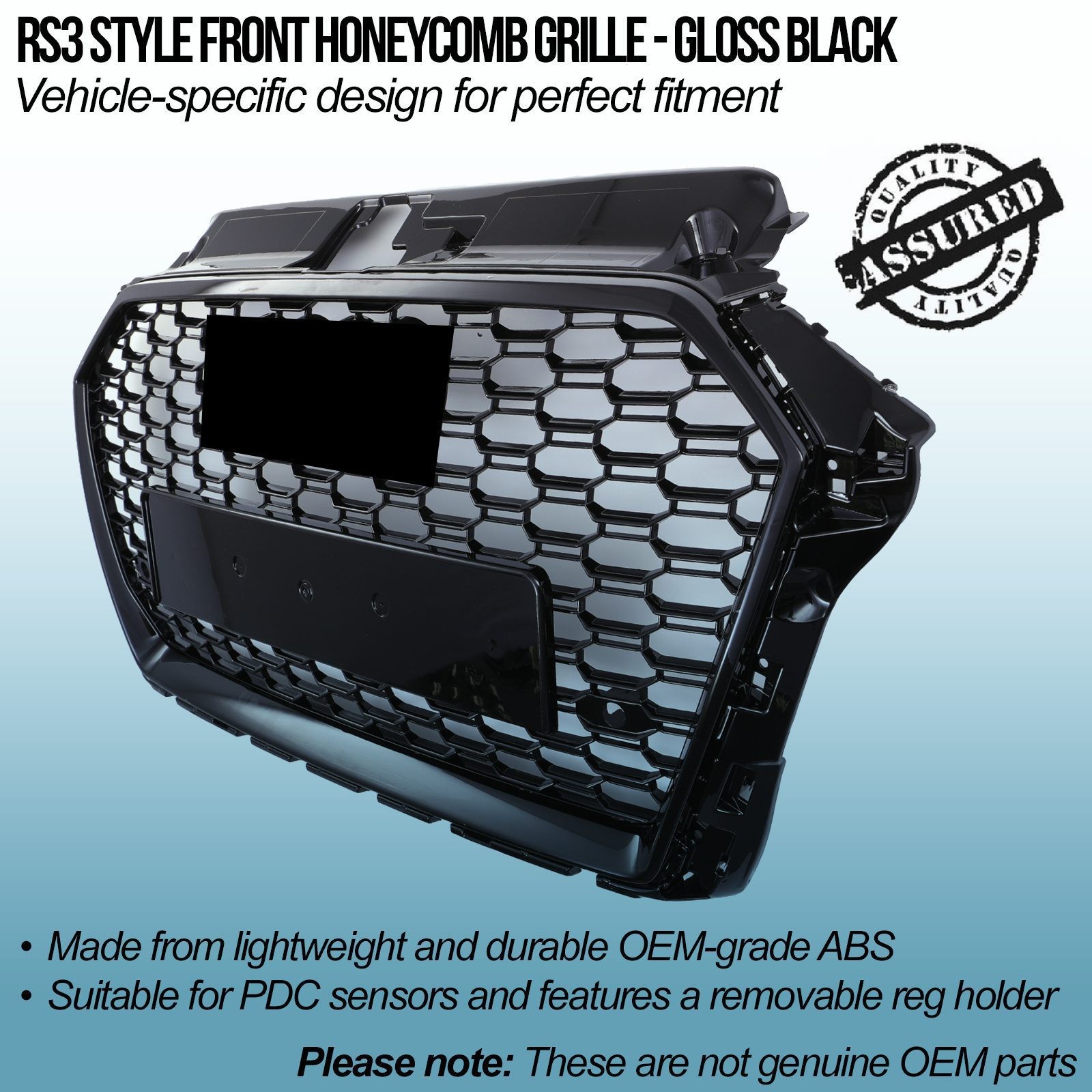 RS3 Style Front Honeycomb Grille Gloss Black - Audi A3 8V 17-20 - image 2