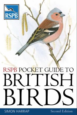 Cover features a colorful illustration of a bird perched on a branch, with a pink and brown plumage, against a white background, titled "RSPB Pocket Guide to British Birds: Second Edition."