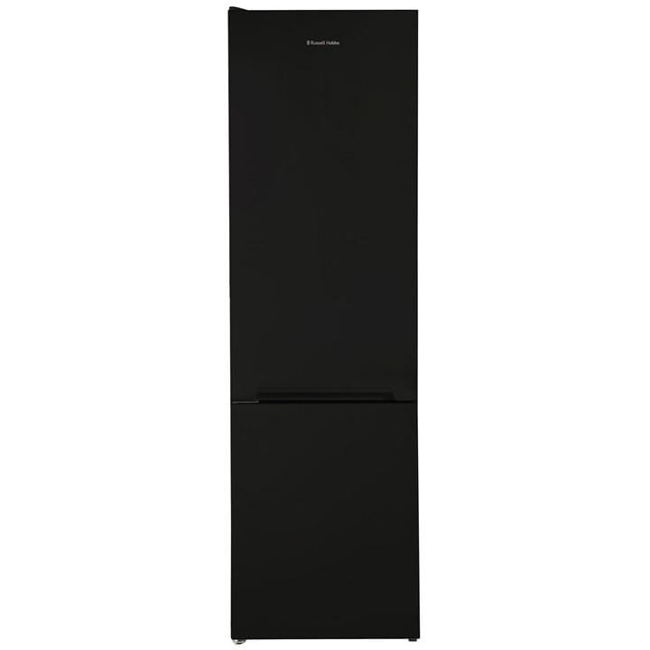 Freestanding black fridge freezer with a sleek design, featuring a 70/30 split, a bottom freezer compartment, and a minimalist handle.