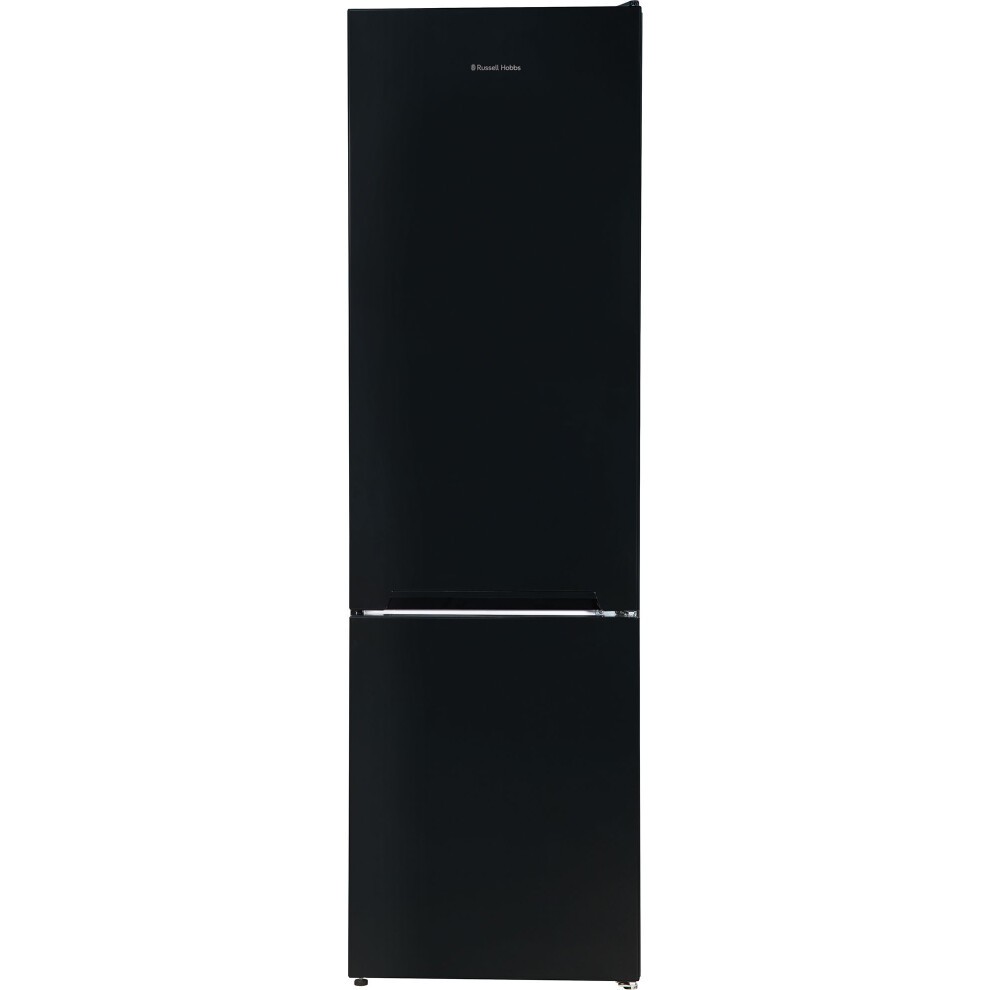 Freestanding frost-free fridge freezer in sleek black, measuring 54cm wide and 180cm high, featuring a bottom freezer compartment and a minimalist design.