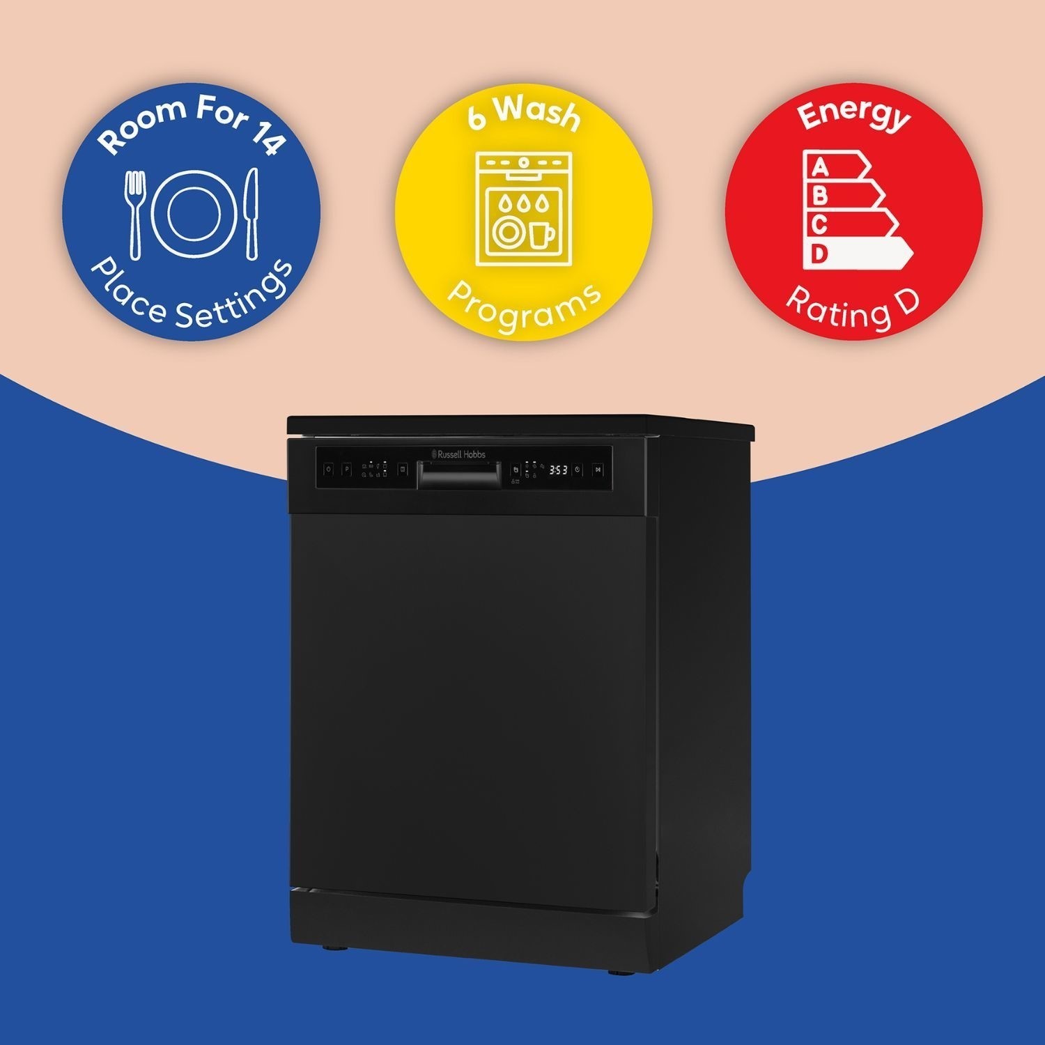 Russell Hobbs RH60DW00D2B Black Freestanding Dishwasher with 6 Wash Program - image 5