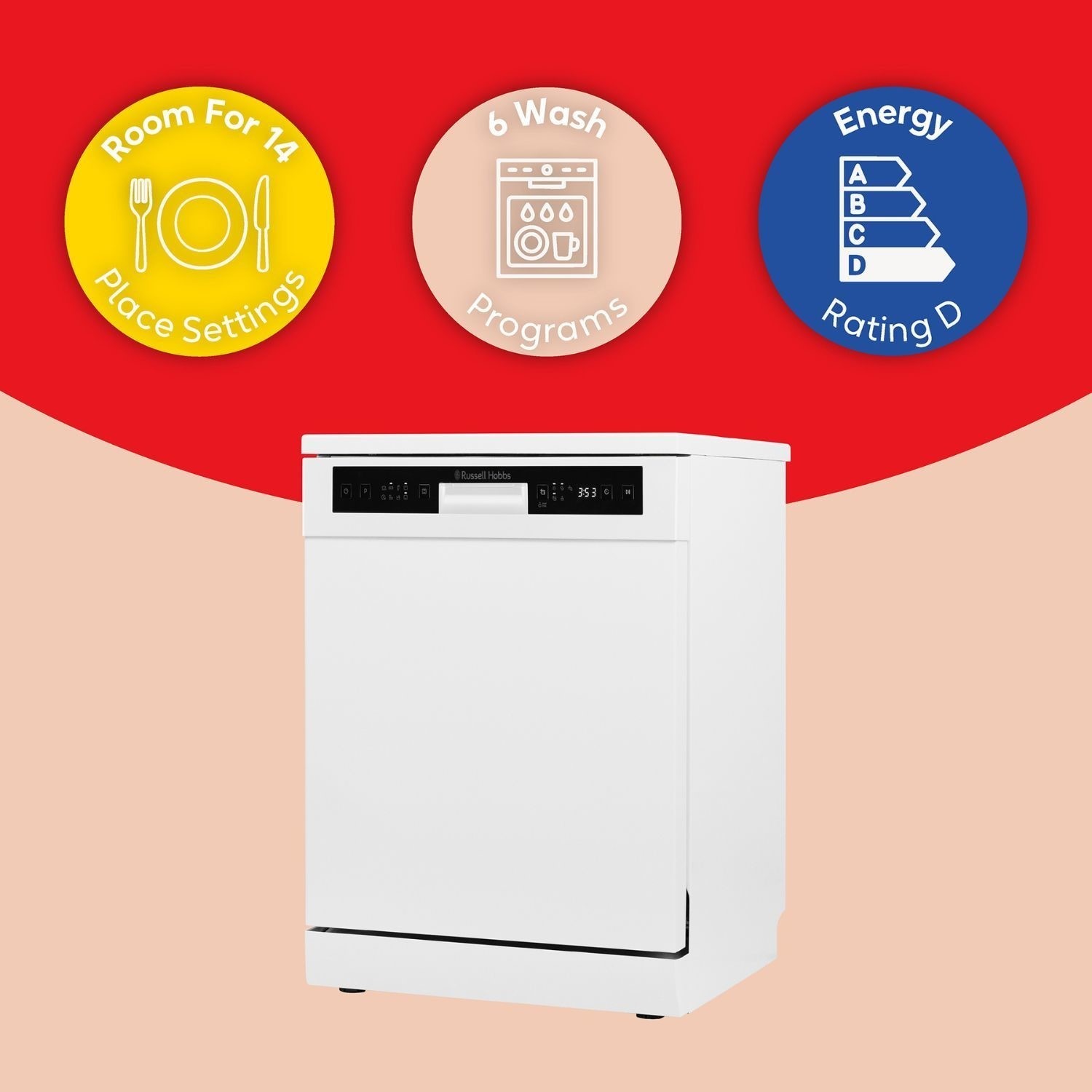 Russell Hobbs RH60DW00D2W White Freestanding Dishwasher with 6 Wash Program - image 5
