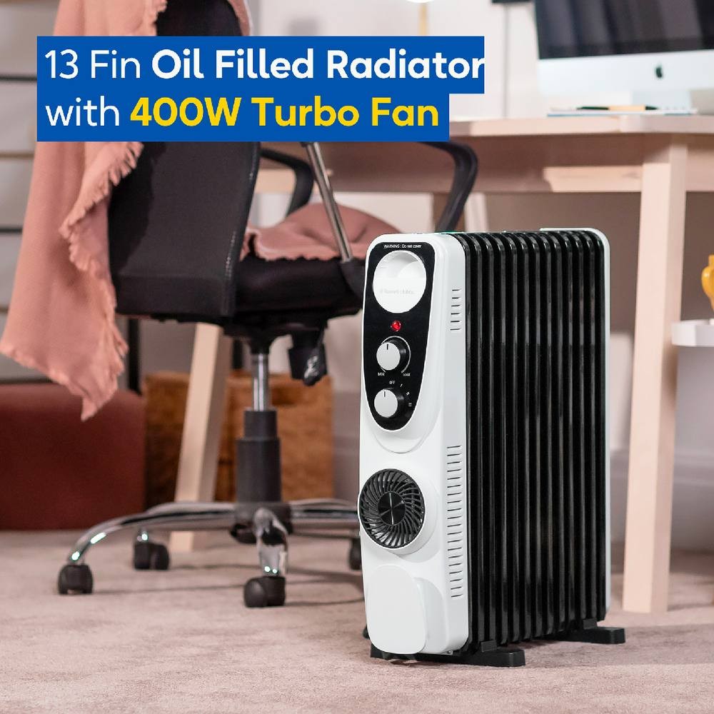 Russell Hobbs RHOFR2403 White and Black 13 Fin Manual Oil Filled Radiator with Turbo Fan 2500W - image 4