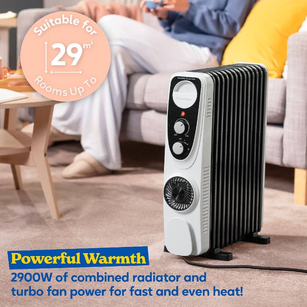 Russell Hobbs RHOFR2403 White and Black 13 Fin Manual Oil Filled Radiator with Turbo Fan 2500W - image 5