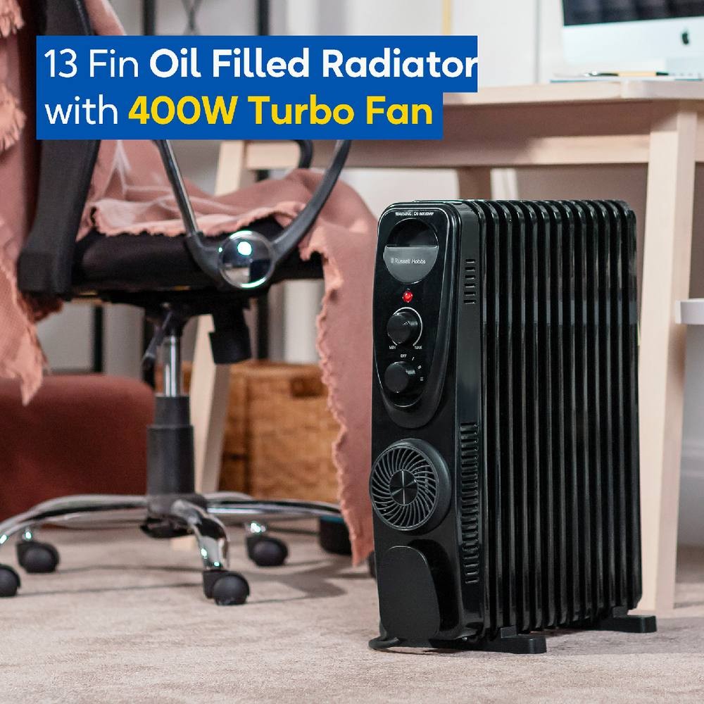 Russell Hobbs RHOFR2403B Black 13 Fin Manual Oil Filled Radiator with Turbo Fan 2500W - image 4