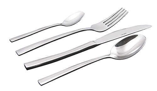 24-piece stainless steel cutlery set featuring sleek, polished utensils including knives, forks, and spoons with a modern design and comfortable grip.