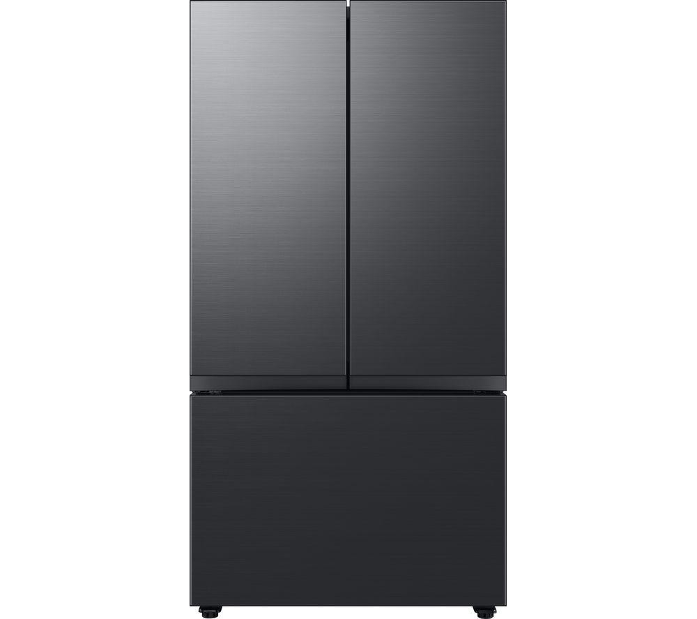 Samsung Bespoke AI 4 Door French Door Refrigerator in sleek black finish, featuring a spacious 674L capacity and modern design with a brushed metal texture.