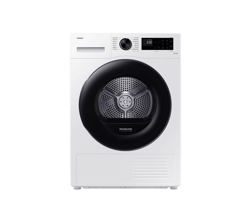Samsung Tumble Dryer Series 5 in white, featuring a large black door, digital control panel, and a 9 kg capacity for optimal drying efficiency.
