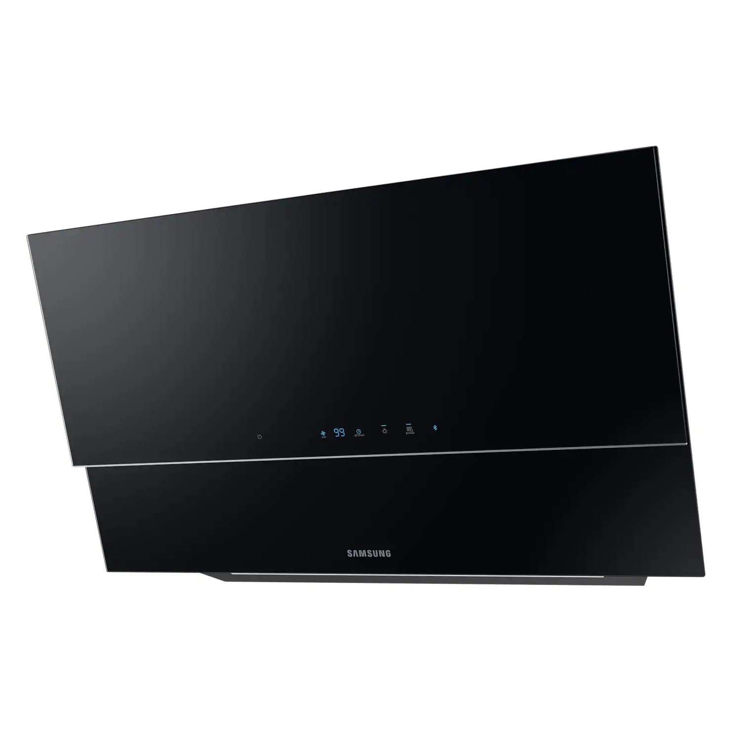 Sleek black Samsung NK36N9804VB 90cm cooker hood featuring a premium design, touch controls, and auto connectivity for modern kitchens.