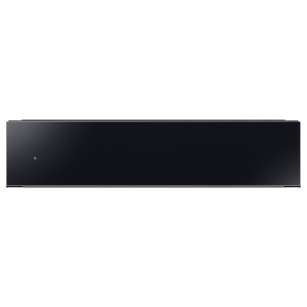 Samsung Neo Warming Drawer in sleek black Onyx finish, featuring a minimalist design with a smooth surface and subtle control indicator for easy operation.