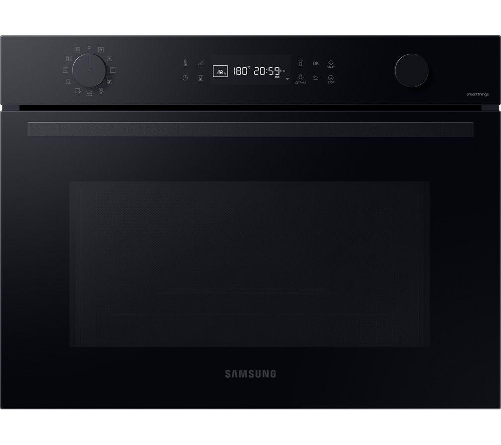 Samsung Bespoke Compact Oven Series 4 features a sleek clean black finish, a digital control panel, and a spacious 50L capacity, perfect for modern kitchens.