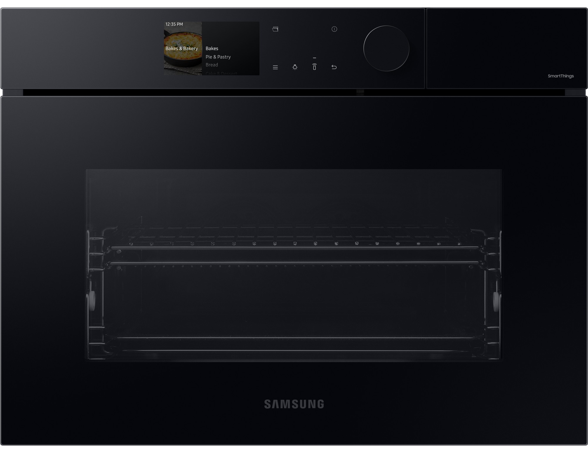 Samsung Bespoke Compact Oven Series 7 in sleek black finish, featuring a glass door, digital control panel, and a spacious 50L interior for versatile cooking options.