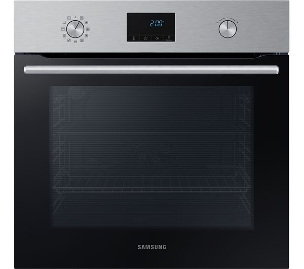 Samsung NV68A1170BS electric oven in stainless steel silver features a sleek design, digital display, control knobs, and pyrolytic cleaning capability with a large glass door.