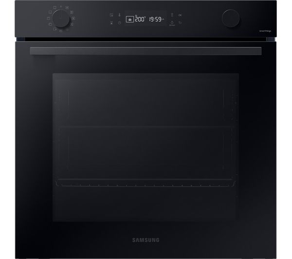 Samsung Bespoke Single Oven in sleek clean black, featuring a modern design, digital control panel, and a spacious 76L capacity with pyrolytic cleaning function.