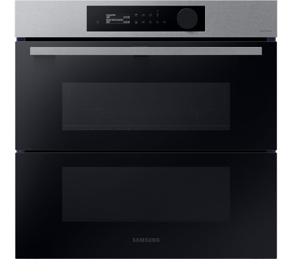 Samsung Single Oven Series 5 in stainless steel features a sleek dual cook design, 76L capacity, and a modern control panel with a circular knob and digital display.