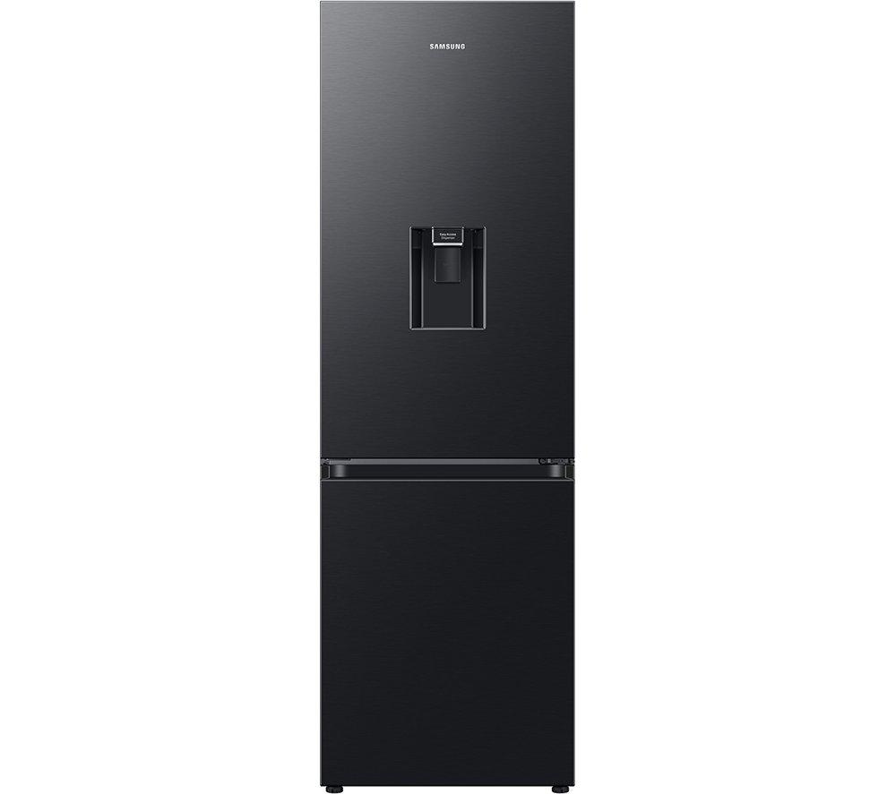 Samsung Bottom Mounted Freezer Series 7 in sleek black finish, featuring a 341L capacity, water dispenser, and modern design with a smooth, matte surface.
