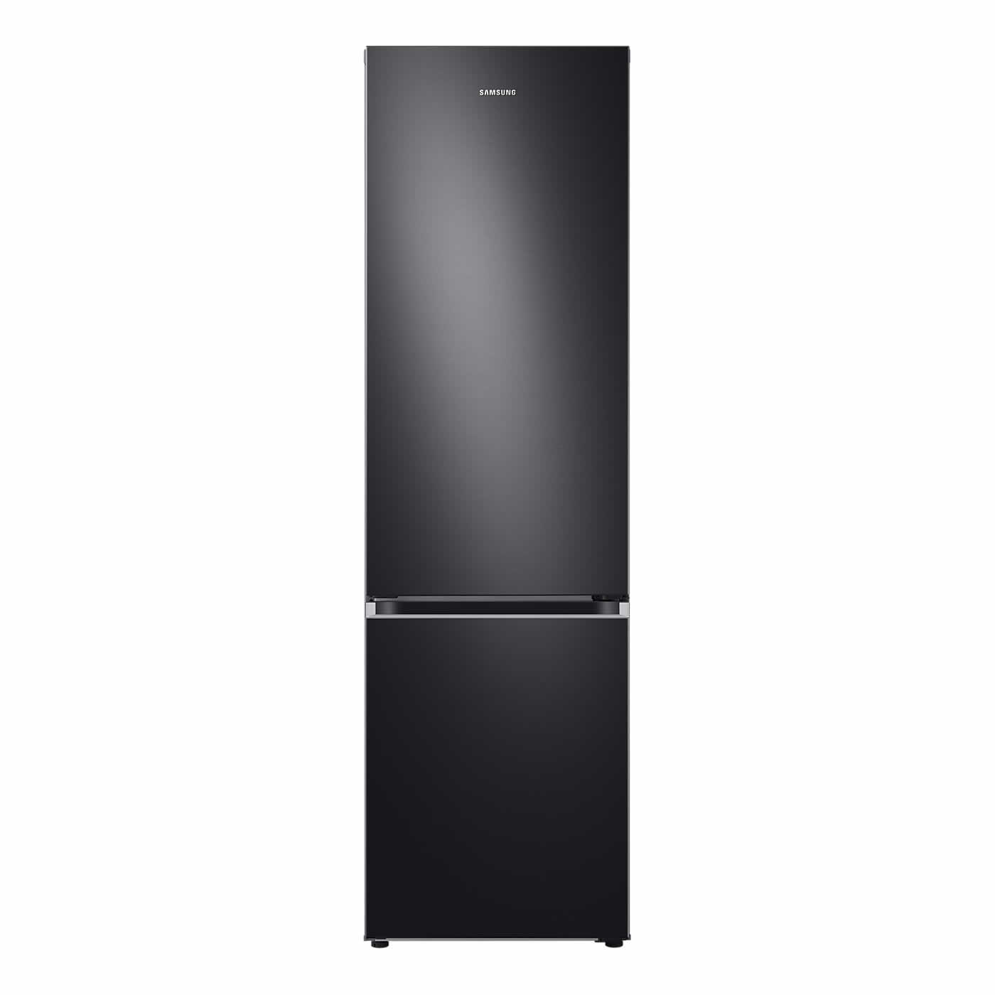 Samsung Bottom Mounted Freezer Series 6 in sleek black stainless steel, featuring a spacious 390L capacity with a modern design and minimalist handle.