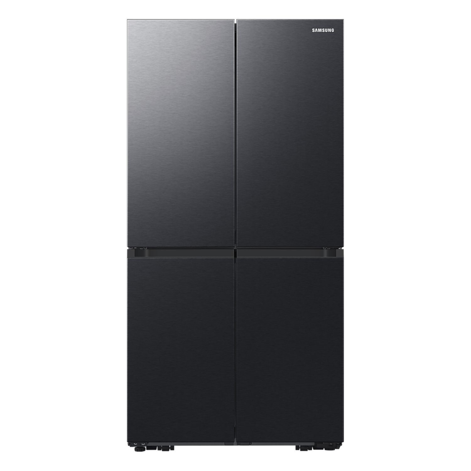Sleek black Samsung Bespoke AI 4 Door French Door Refrigerator with a 646L capacity, featuring a modern design and stainless steel finish.