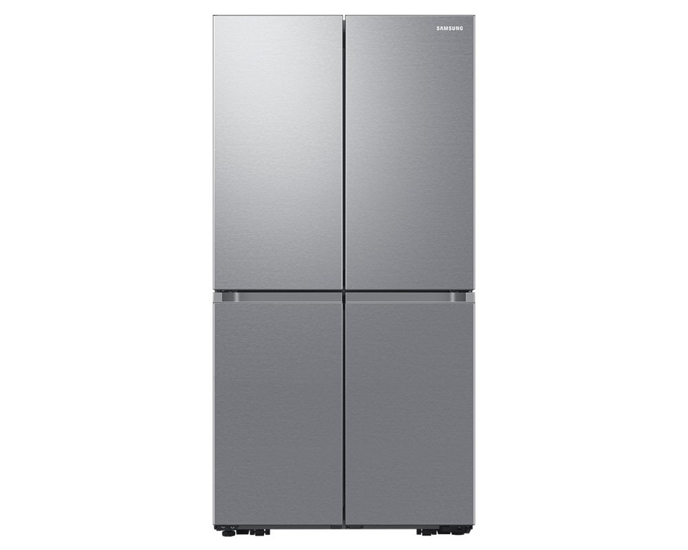 Sleek silver Samsung Bespoke AI 4 Door French Door Refrigerator, Series 9, SpaceMax, with a spacious 646L capacity and modern stainless steel finish.