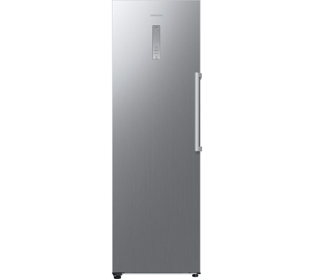 Sleek stainless steel Samsung 1 Door Tall Freezer with a refined inox finish, featuring a vertical design, a digital control panel, and a modern handle.