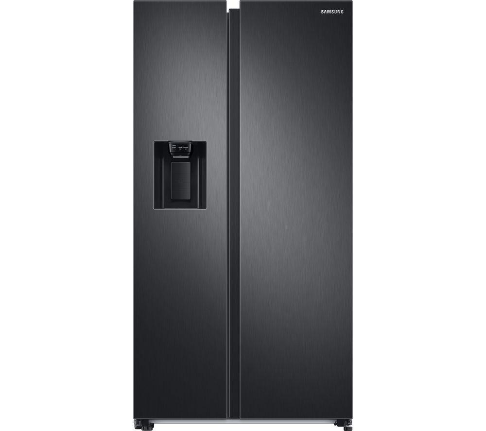 SAMSUNG Series 8 RS68A884CB1/EU black American style fridge freezer featuring a sleek design, SpaceMax™ Technology, and an external water dispenser.