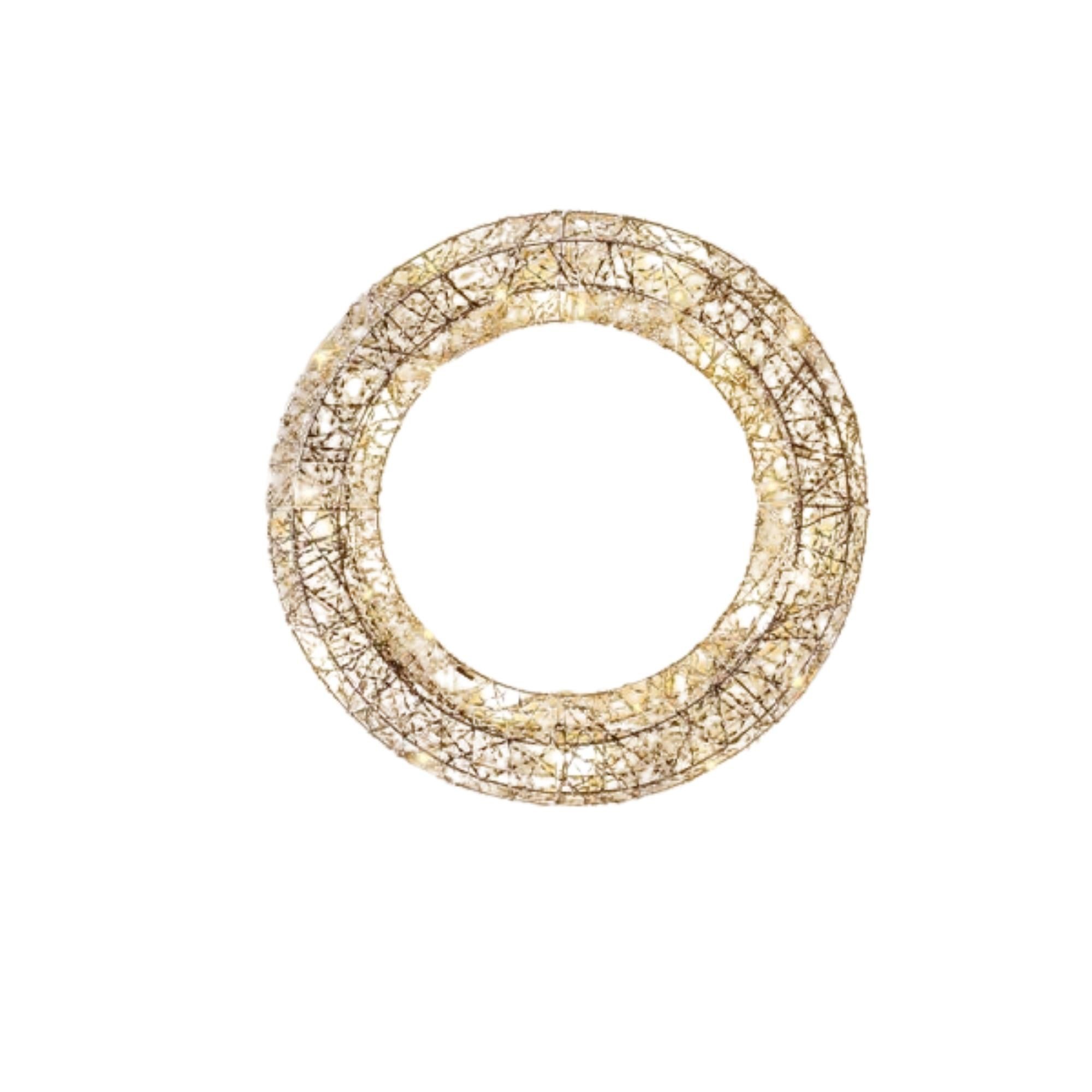 40cm gold weave Christmas wreath featuring warm white LED lights, creating a festive glow with a delicate, intricate design.