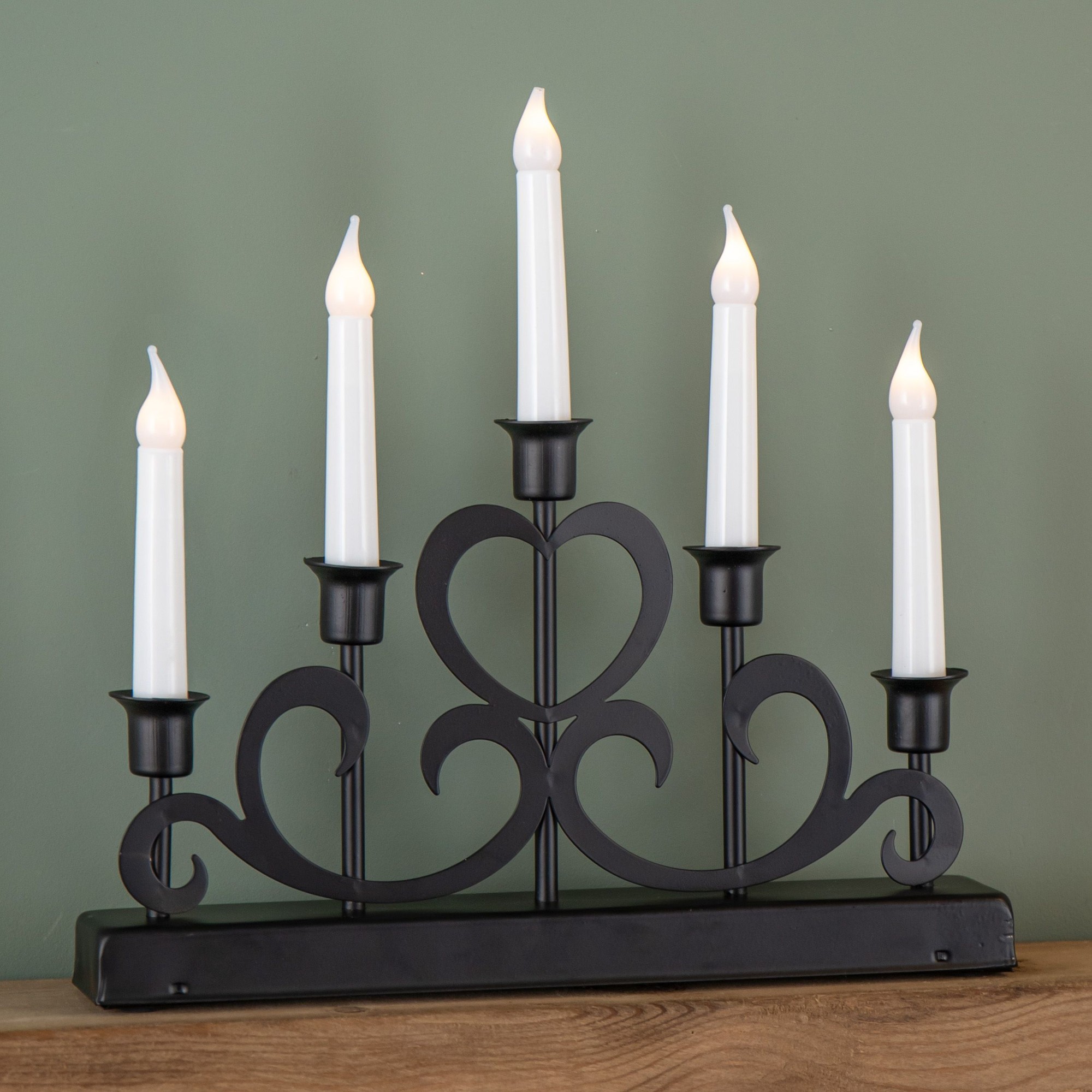 Samuel Alexander Battery Powered 5 Warm White LED Black Metal Candle Bridge 32cm - image 4