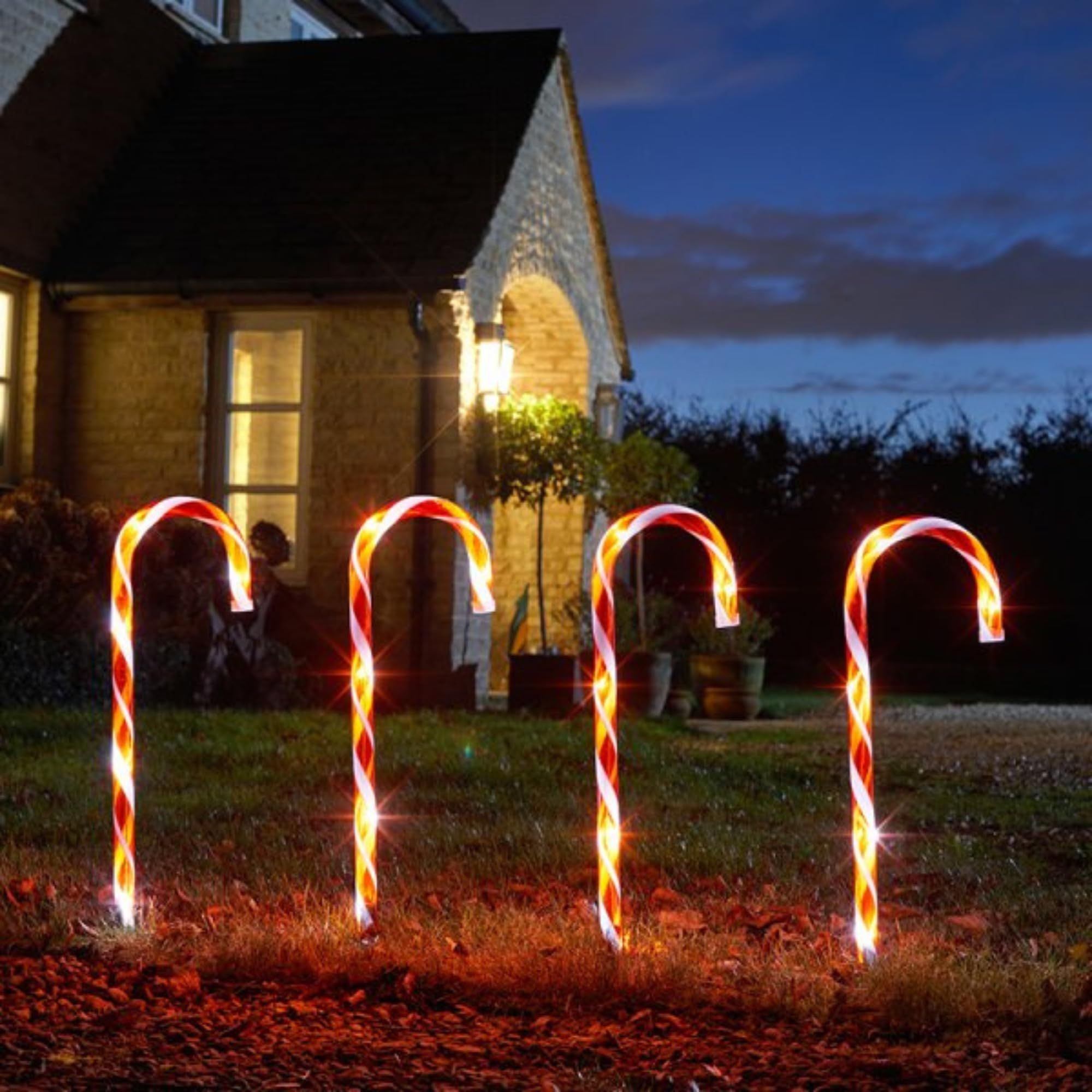 Samuel Alexander Battery Powered 80 Warm White LED Candy Cane Christmas Path Light 50cm 8 Pack - image 3