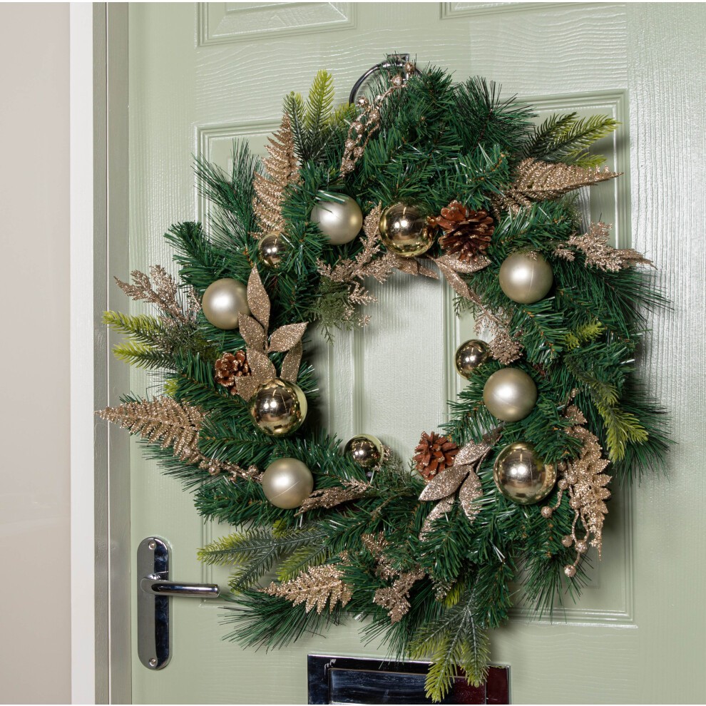 Samuel Alexander Christmas Wreath with Gold Baubles Pinecones and Glitter Berries 60cm - image 2