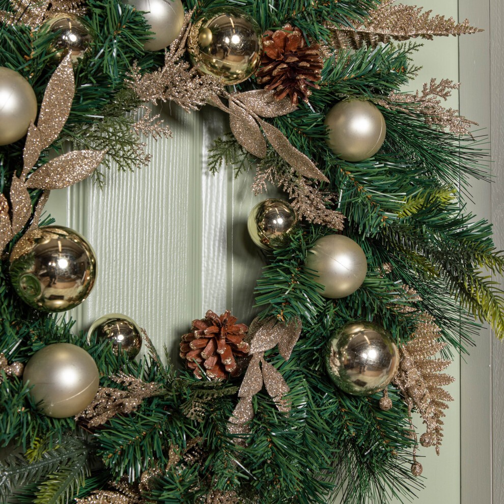 Samuel Alexander Christmas Wreath with Gold Baubles Pinecones and Glitter Berries 60cm - image 3