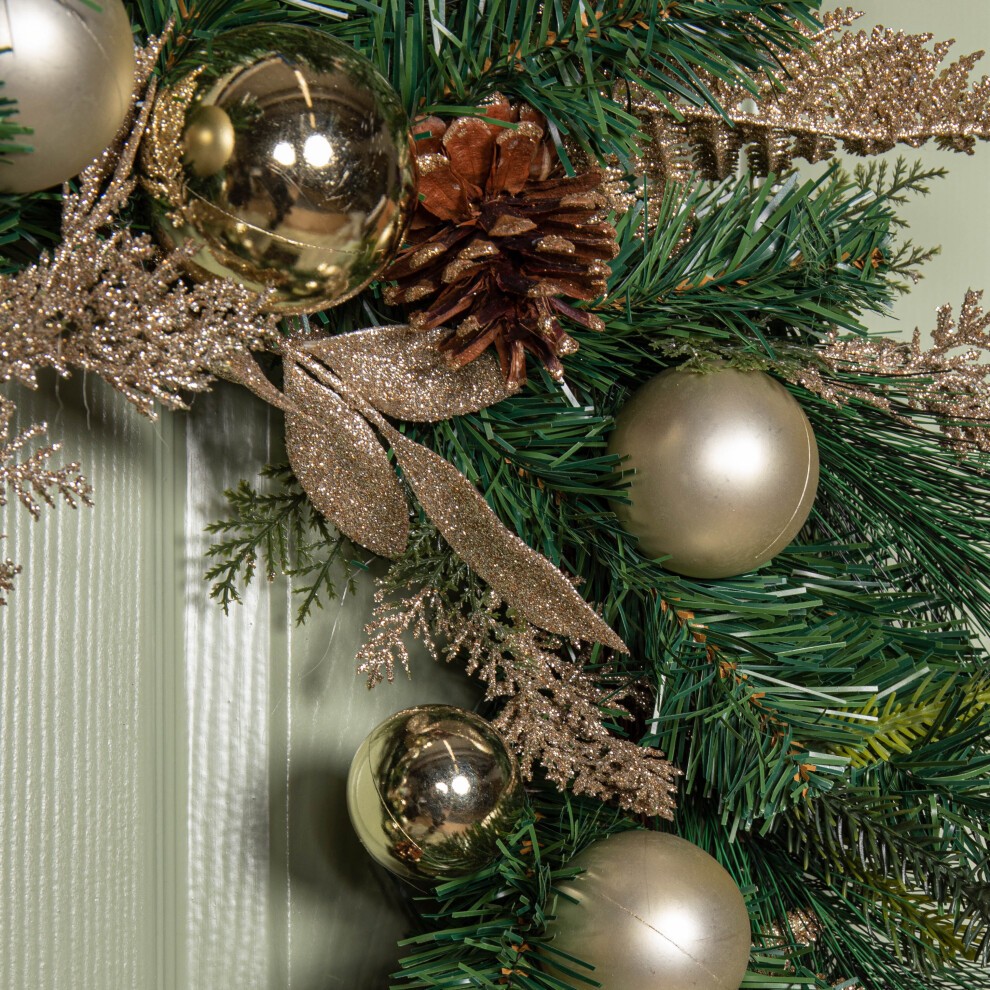 Samuel Alexander Christmas Wreath with Gold Baubles Pinecones and Glitter Berries 60cm - image 4