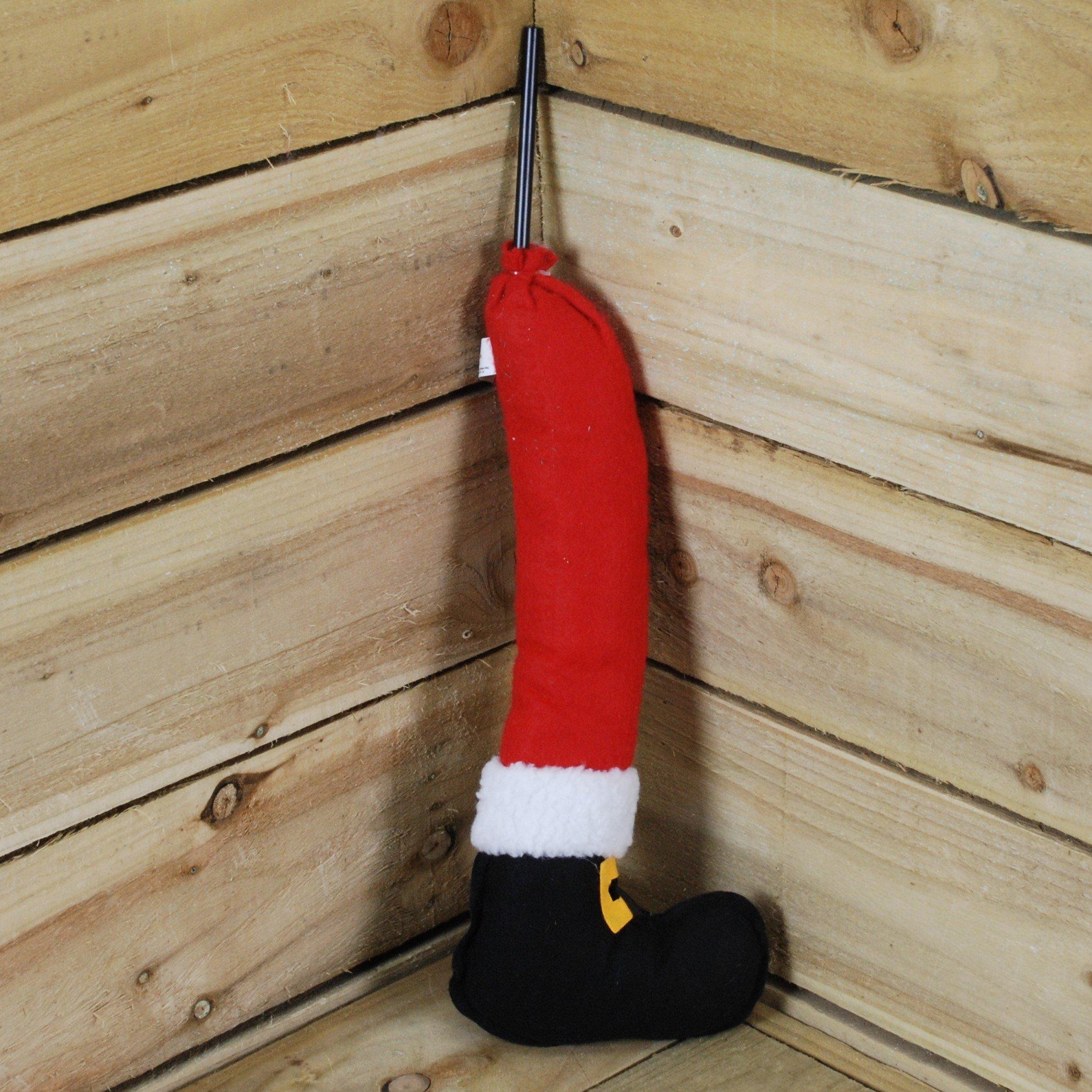 Red fabric leg with a white fluffy cuff and a black boot, designed as a Santa leg, perfect for Christmas tree decoration, measuring 40cm in length.