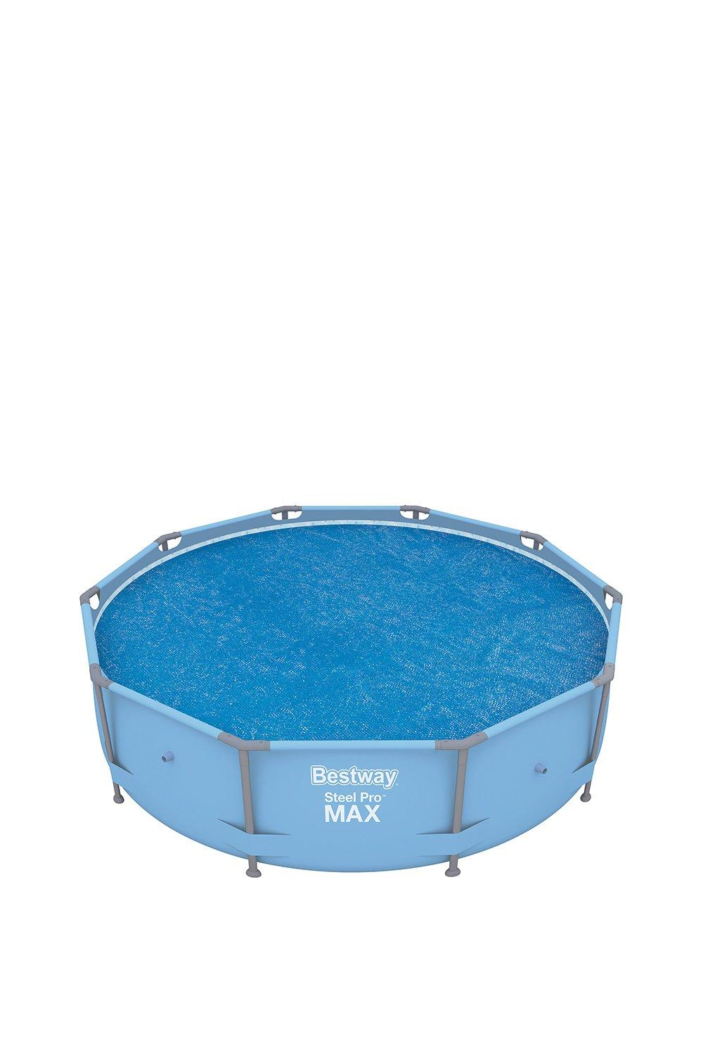 Round, blue solar cover designed for a 10ft Bestway Steel Pro/Max pool, featuring a textured surface to retain heat, with a sturdy edge and Bestway branding.