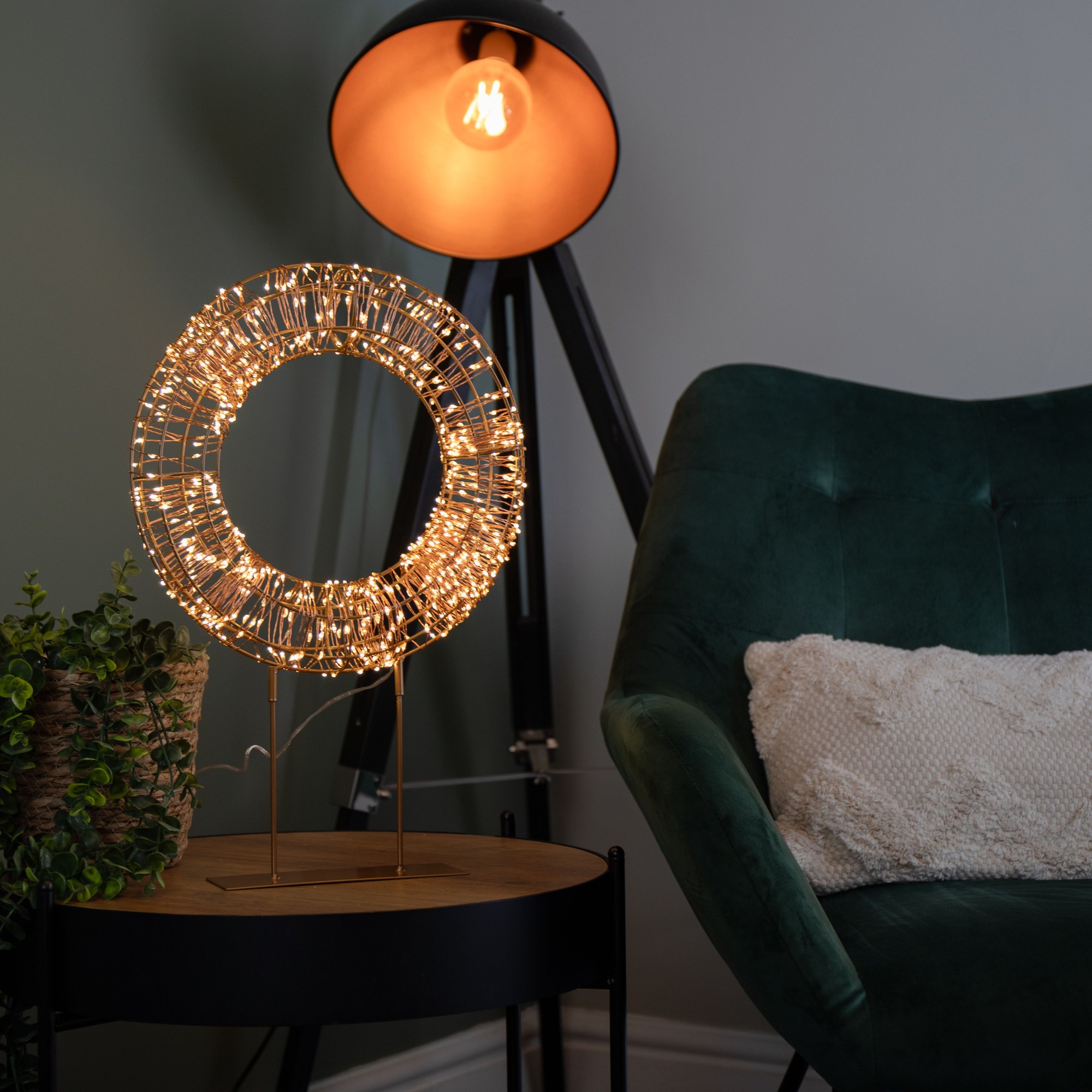 Samuel Alexander Twinkling Warm White LED Rose Gold Christmas Wreath with Stand 45cm - image 3