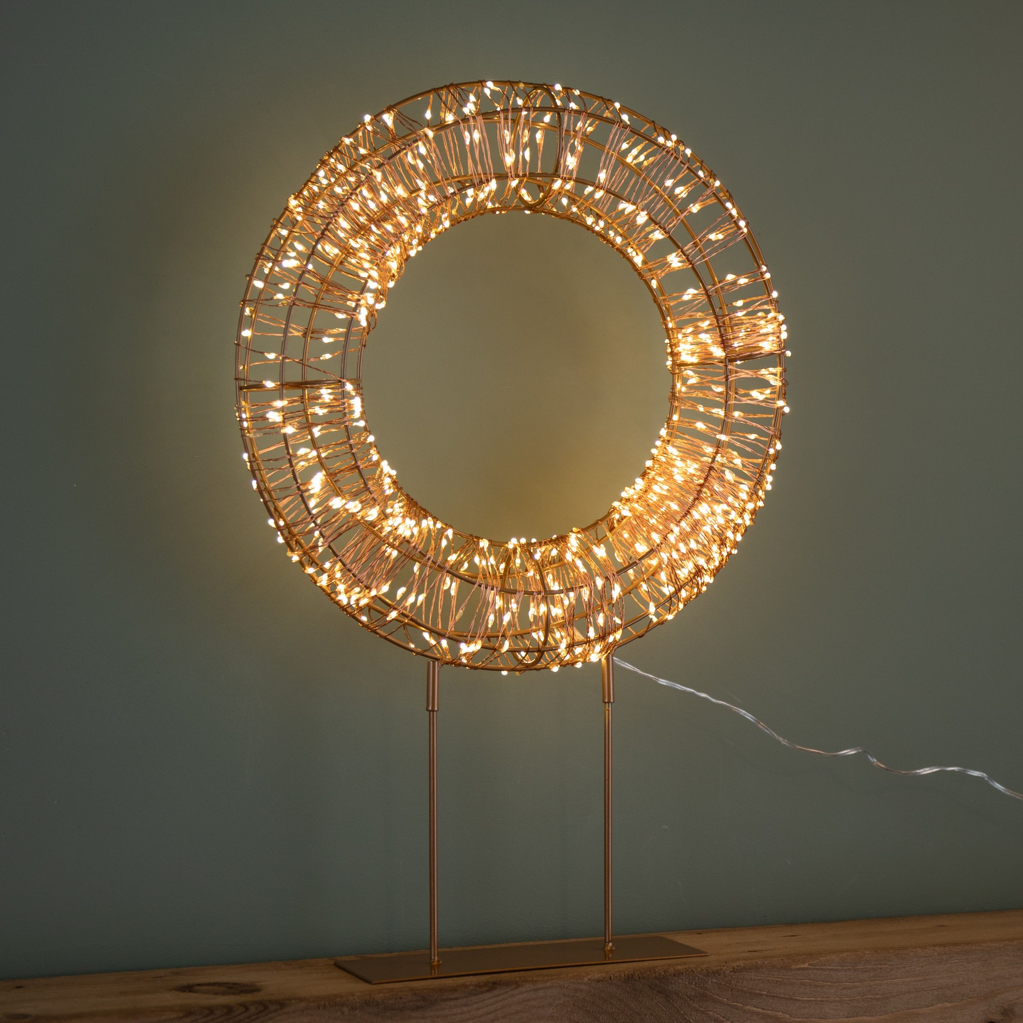 Samuel Alexander Twinkling Warm White LED Rose Gold Christmas Wreath with Stand 45cm - image 4
