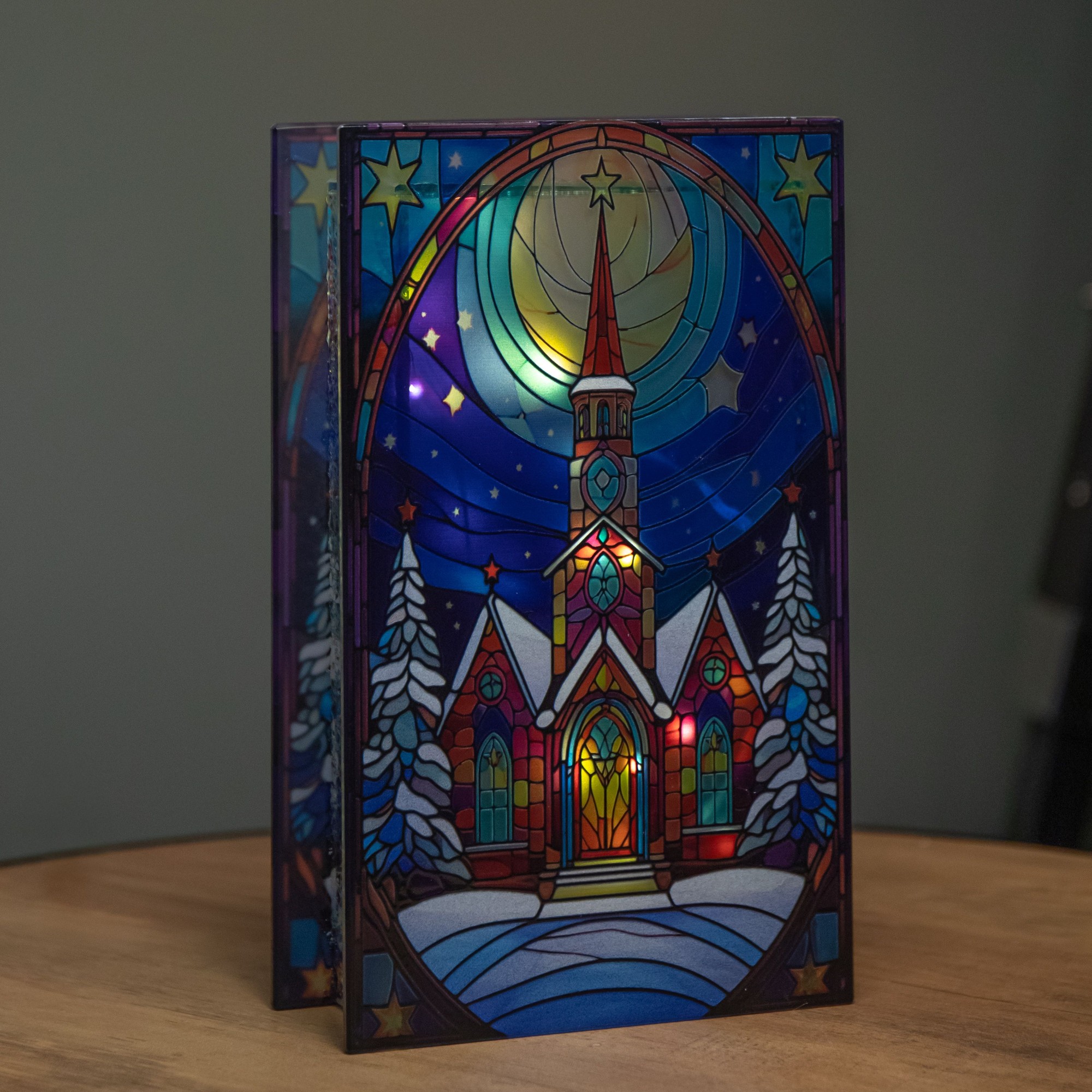 Samuel Alexander Warm White LED Stained Glass Church Scene Christmas Decoration 21cm - image 2
