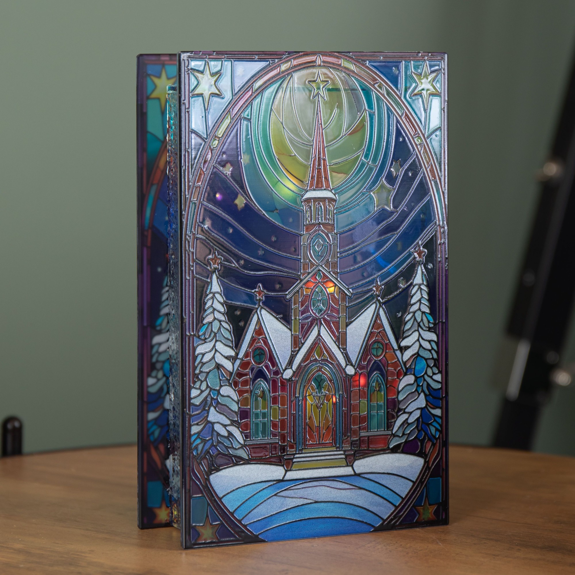 Samuel Alexander Warm White LED Stained Glass Church Scene Christmas Decoration 21cm - image 4
