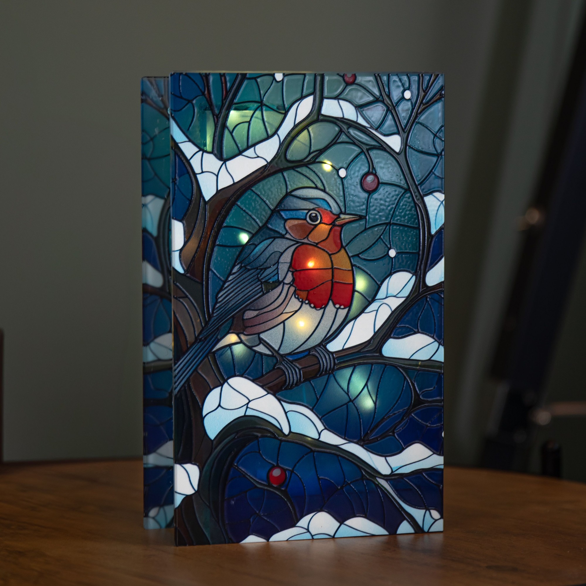 Samuel Alexander Warm White LED Stained Glass with Robin Scene Christmas Decoration 21cm - image 2