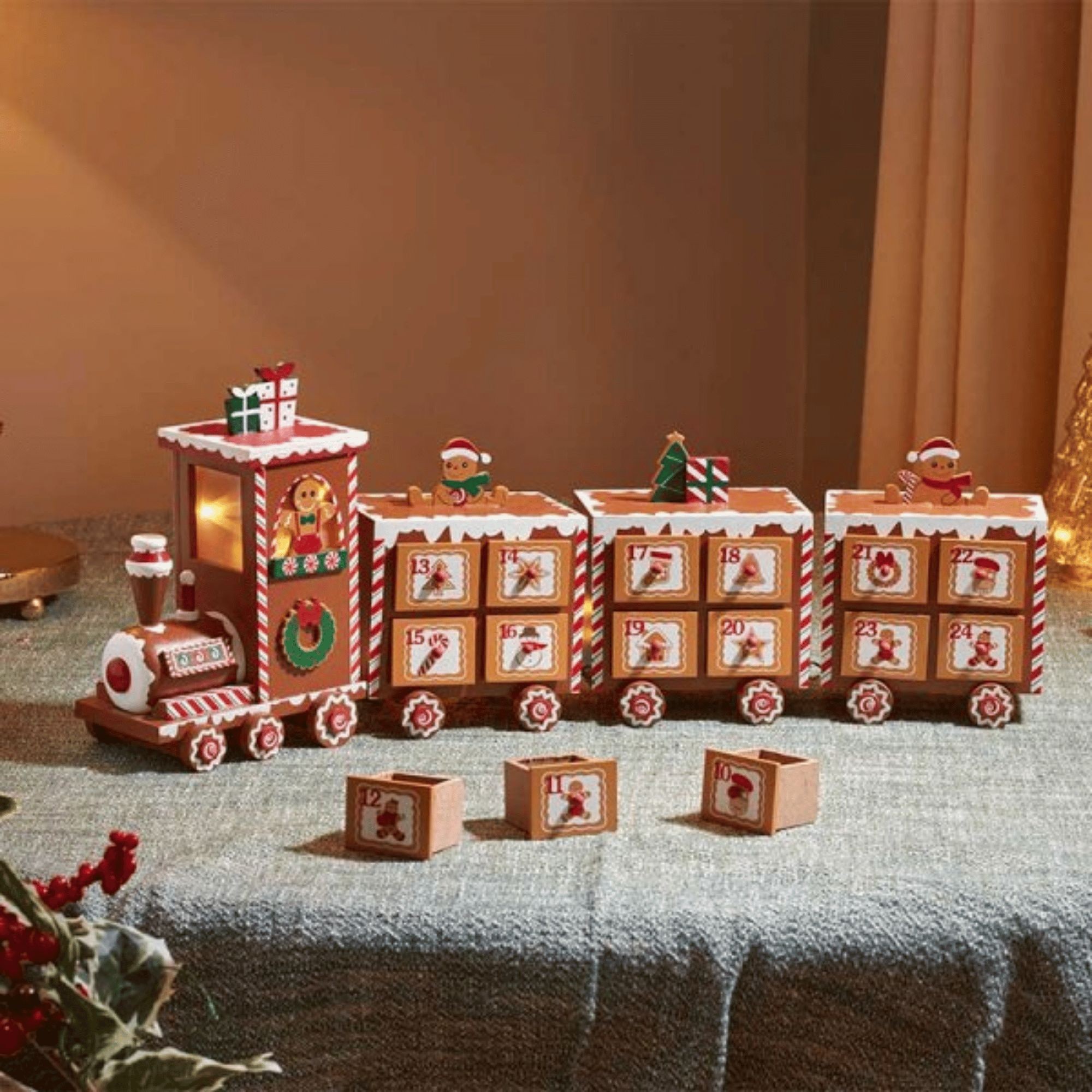 Samuel Alexander Wooden Gingerbread Express Train Advent Calendar Christmas Decoration 19 x 50cm - image 3