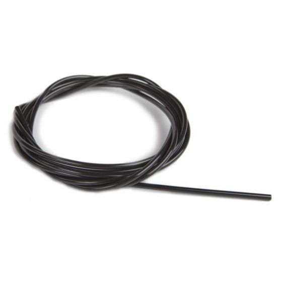Black flexible vacuum tubing coiled neatly, made of durable plastic, featuring a smooth surface and a single straight end for easy installation.