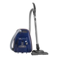 Sebo 92664GB Airbelt K1 Komfort EPower vacuum cleaner in deep blue with a sleek design, featuring a flexible hose and metallic wand, and includes a free 5-year guarantee.