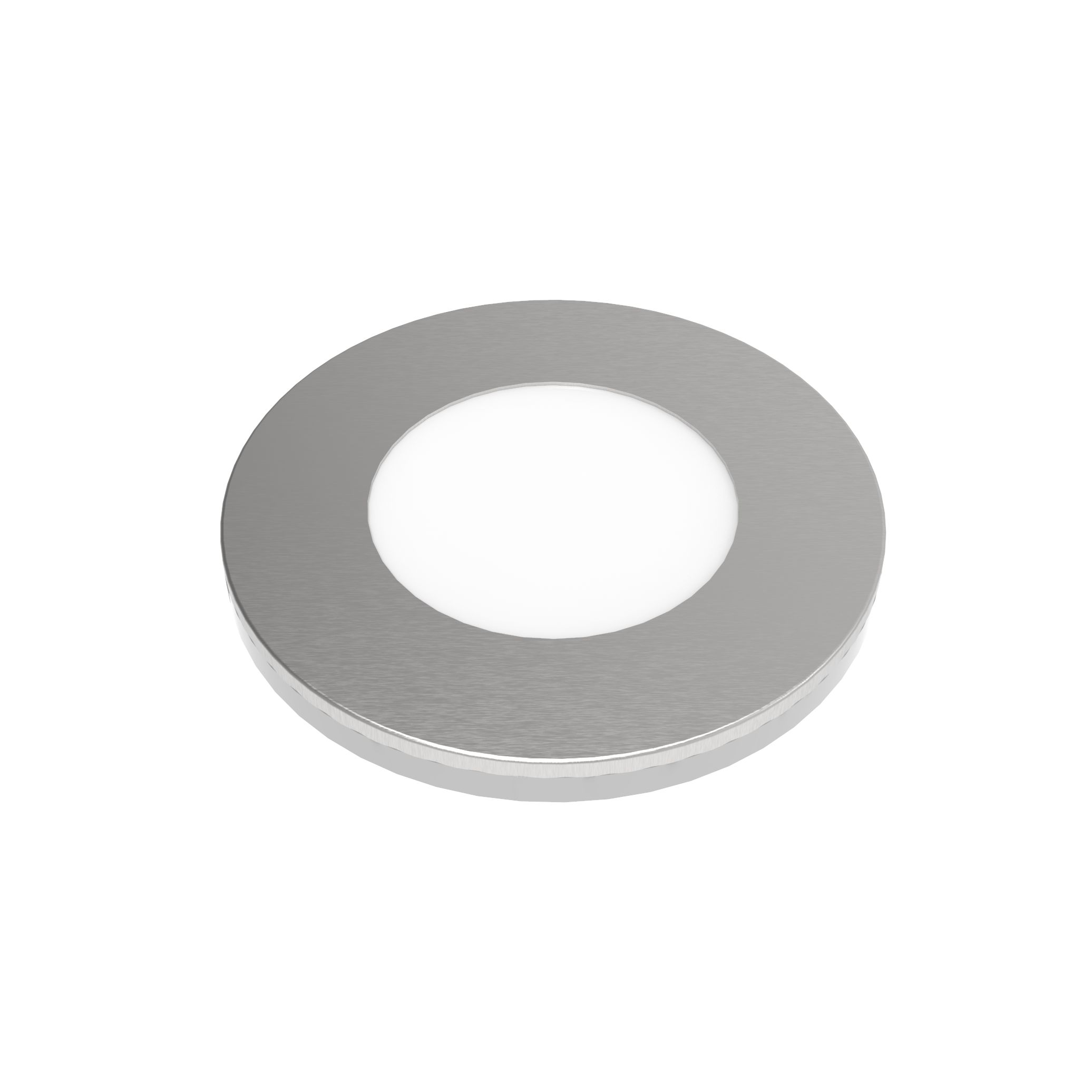 Sleek aluminium LED spotlight with a slimline design, featuring a circular shape and a central white light, perfect for under cabinet lighting.